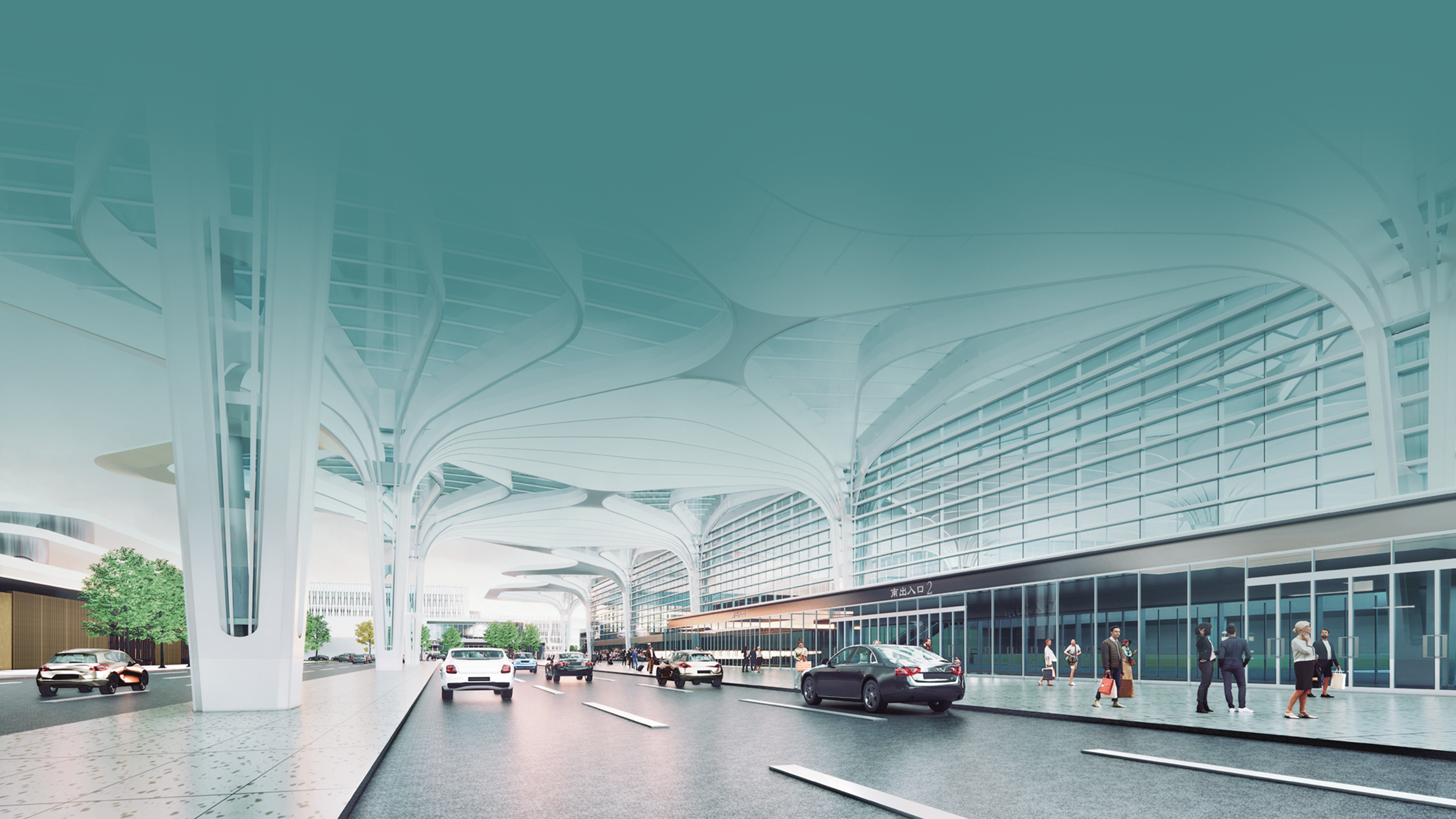 Eastern Hub sunken roadway under the terminal canopy Power conduits installed beneath a sunken roadway under a terminal canopy