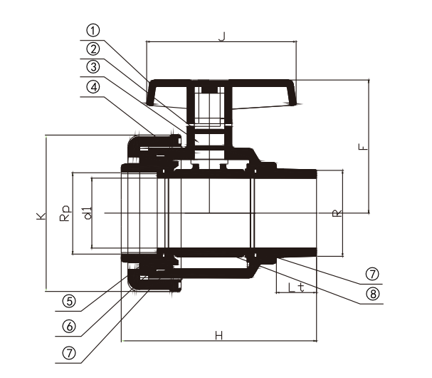 PP SINGLE UNION BALL VALVE M/F