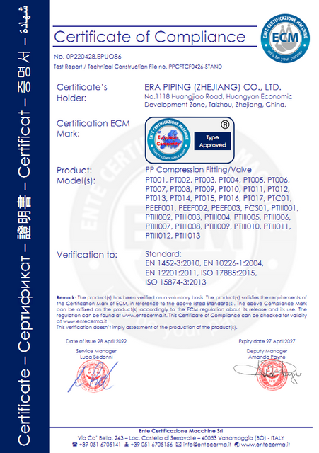 50 CE EU PP FITTINGS AND VALVES