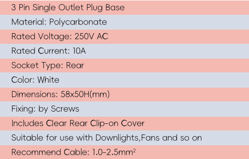 GYPB03 3Pin Single Outlet Plug Base