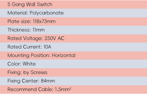 GYS05 5 Gang Wall Switch