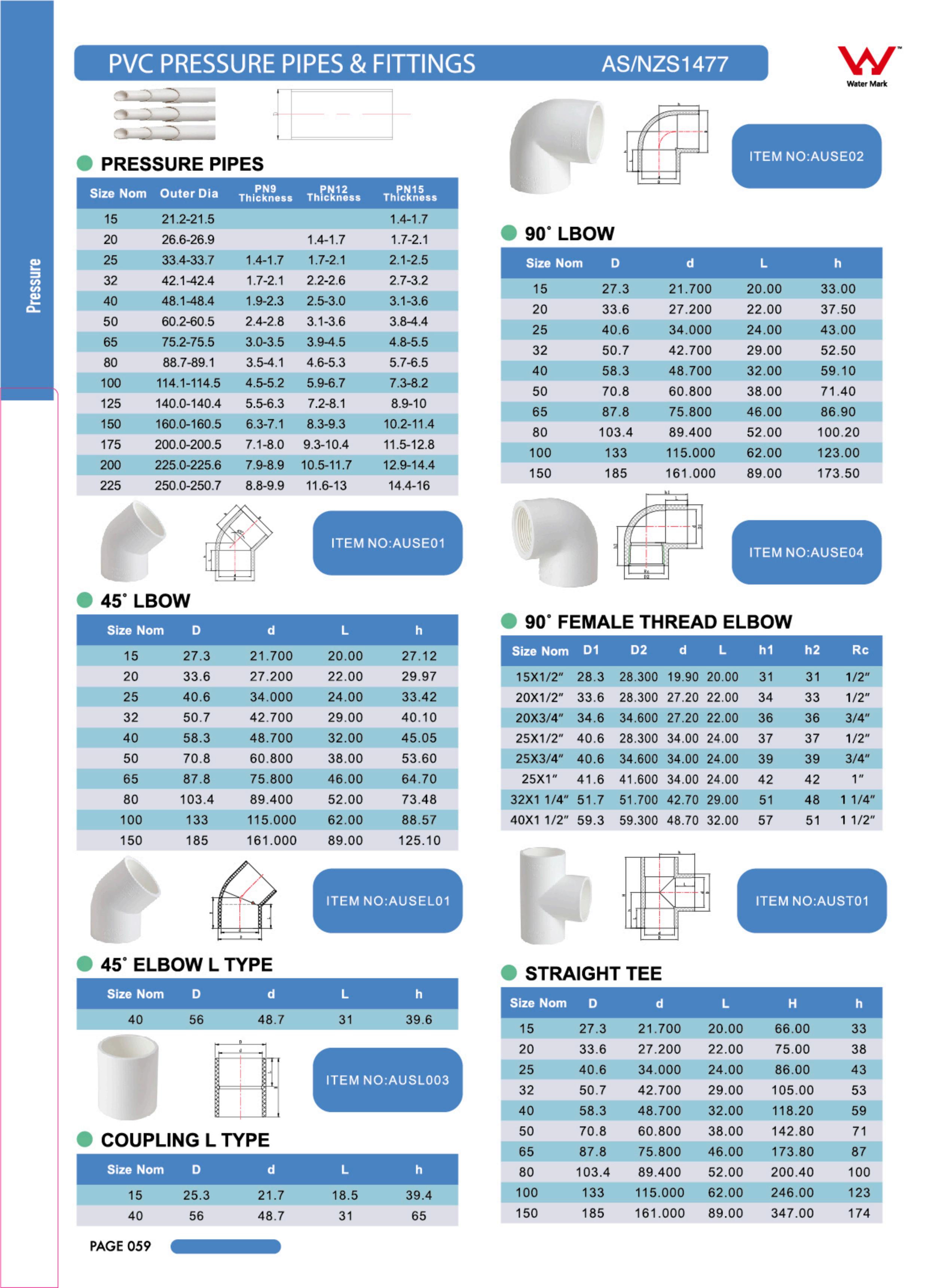 PVC PRESSURE PIPES AND FITTINGS（AS/NZS 1477）