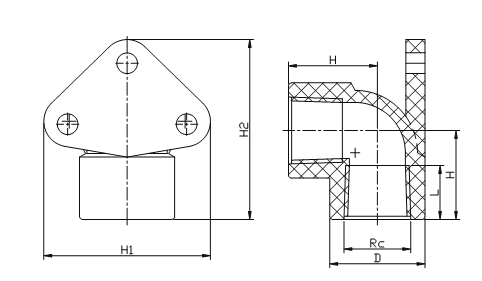 Female thread elbow with ear