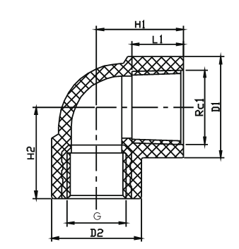 Female reducing elbow with brass