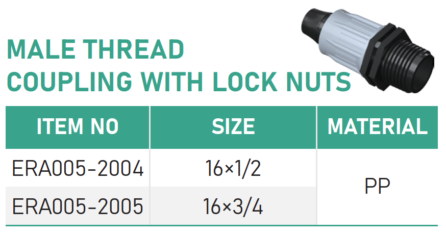 MALE THREAD COUPLING WITH LOCK NUTS